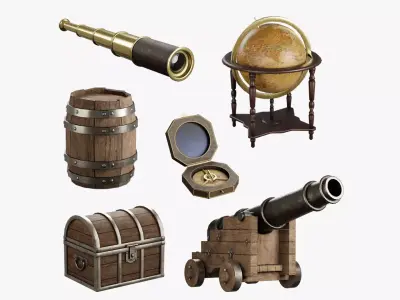 Pirate props collection Low-poly 3D model