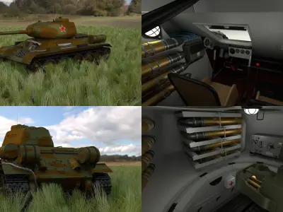 T34 85 with Interior HDRI Camo 3D model