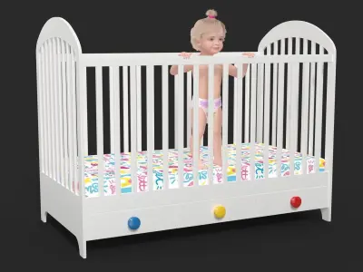 Little Girl in Bed Standing Fur 3D model