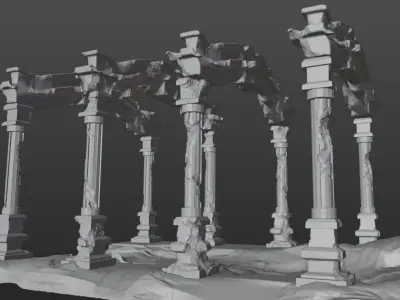 Ancient Temple Ruins High Poly and Low Poly Low-poly 3D model