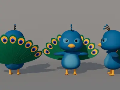 Rigged Cartoon Peacock Low-poly 3D model