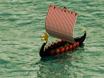 Realistic Viking Ship with Animated Sail 3D model