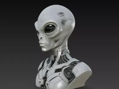 Cyber Alien Android Bust STL Sci Fi Creature Model 3D print model