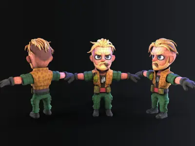 Low poly cartoon character Army Sergeant Low-poly 3D model