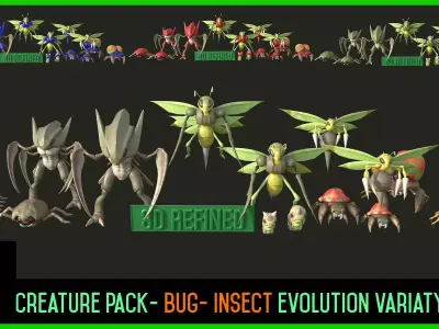 Creature Monster Bundles- Insects- evolution variety pack Low-poly 3D model