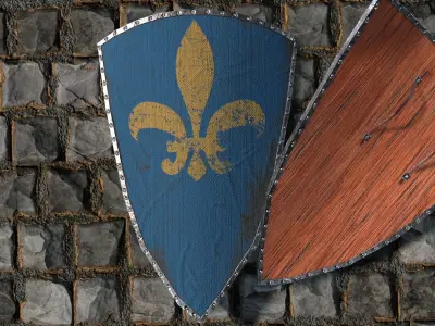 Medieval round shield with coat of arms Low-poly 3D model