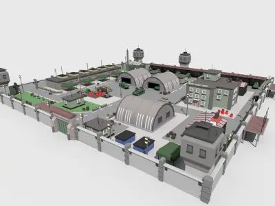low poly toon military base Low-poly 3D model