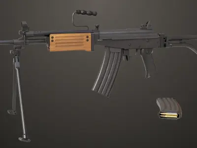 Machine Gun 13 Wood Handle All PBR Unity UE Textures Low-poly 3D model