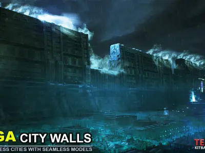 FREE MEGA CITY WALLS SCI-FI KITBASH 3D model Free 3D model