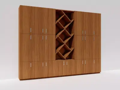 Wooden Cabinet with Wine Rack - Modern Furniture 3D Model 3D model