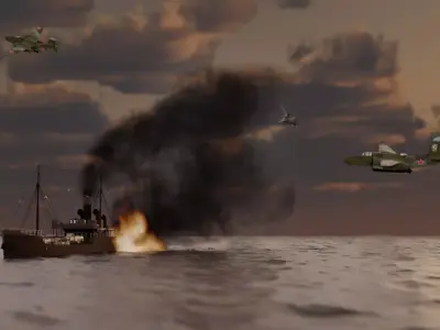 sinking of the German ship Karlsruhe by Soviet  in the Baltic 3D model