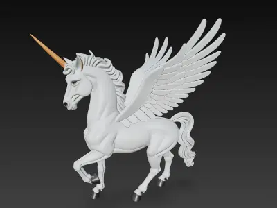 Unicorn White Realistic 3D Model Basic - Low Poly Realistic Low-poly 3D model