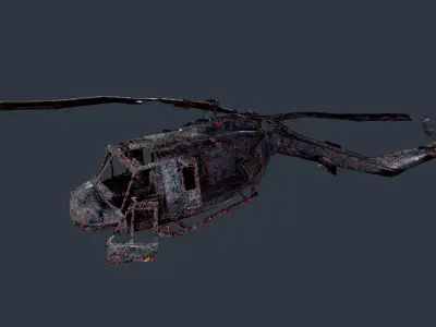 Wrecked Damaged UH1H Military Helicopter Game Ready 02 Low-poly 3D model