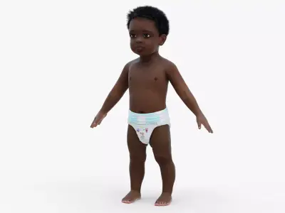 Black Baby Boy Wearing Diaper A-Pose 3D model
