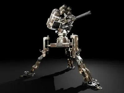 Scifi Automated Turret Minigun and Rocket Missile Launcher - UE4 Low-poly 3D model