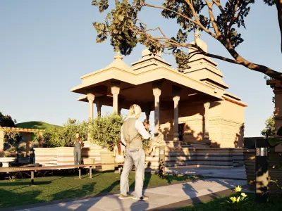 Traditional Indian Temple with Landscape Garden 3D model