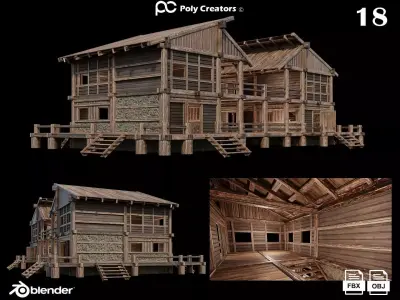 Medieval Houses 18 - 4K Textures Game Ready Low-poly 3D model