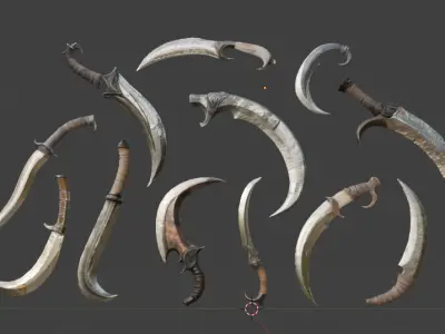 Fighting Knife Pack  Low-poly 3D model