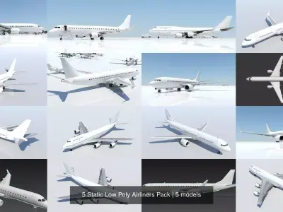 5 Static aircraft Low Poly Airliner Pack Scenery 3D Model Collection