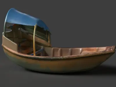 Chinese wooden boat  figure  Low-poly 3D model