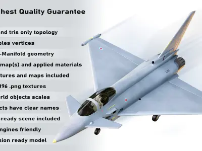 Eurofighter Typhoon With The Cockpit Military Jet Plane Low-poly 3D model