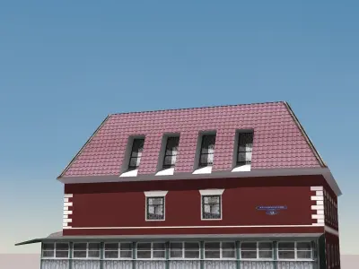 Building Lowpoly house with roof and tiled roof Low-poly 3D model