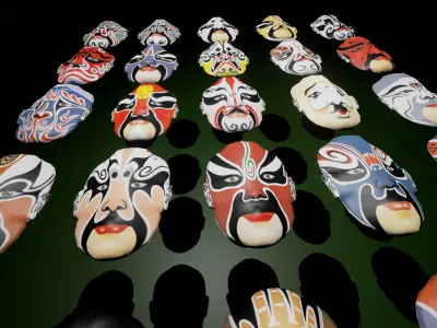 24 Oriental Chinese Opera Mask Pack Kabuki Collection Theatre Low-poly 3D model