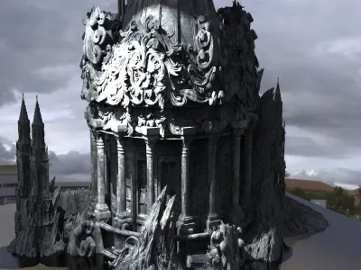 Steampunk Ruin on cliffs 3D model