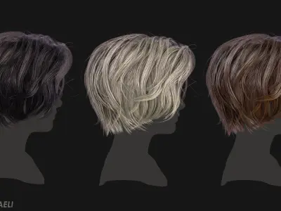 Real Time Hair Card Female Hairstyle part 13 Low-poly 3D model