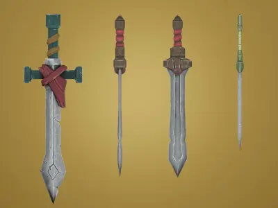 Stylized Handpainted Sword x 3 Free low-poly 3D model