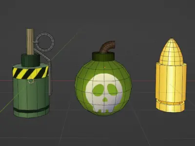 Bombs and Bullets Lowpolly cartoon Low-poly 3D model