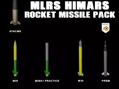 MLRS HIMARS Artillery Rockets And Missiles Pack Low-poly 3D model