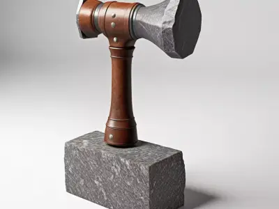 Weathered Stone Hammer 3D Model 3D model
