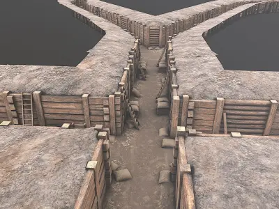 Modular Low Poly PBR Army Trenches Low-poly 3D model