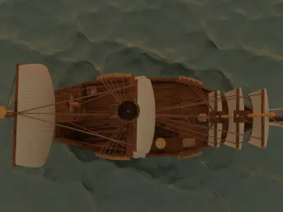 ship lowpoly model - game ready sailing in ocean at sunset Low-poly 3D model