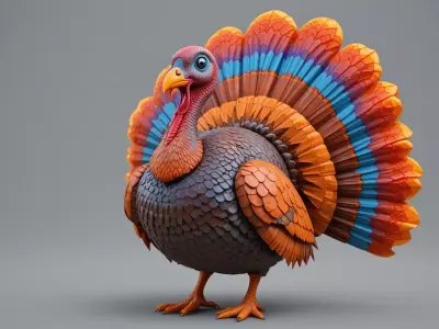 Stylized Low-Poly Thanksgiving Turkey 3D Model Printable Low-poly 3D model
