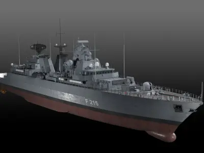 German navy Brandenburg class frigate Low-poly 3D model