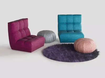 Armchair and Ottoman Pouf 3D model