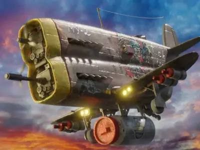 Stylized realistic metal airplane Low-poly 3D model