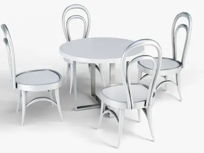 White Cafe Table with 4 Chairs 3D model