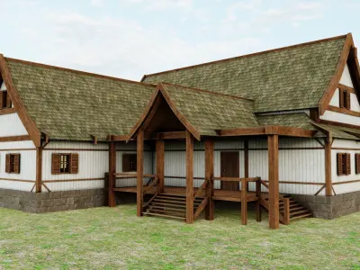 Medieval Inn with Interior Low-poly 3D model