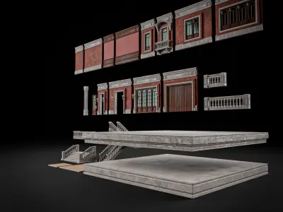 MODULAR BUILDING WITH INTERIOR KITBASH 06 Low-poly 3D model