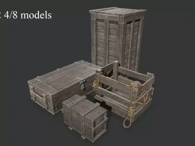 Wooden Boxes set 2 Low-poly 3D model