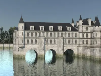 Low Poly Chateau-Castle - Inspired by Chateau de Chenonceau- PBR Low-poly 3D model