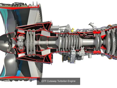 Full and Cutaway Turbofan Engine 3D Model Collection