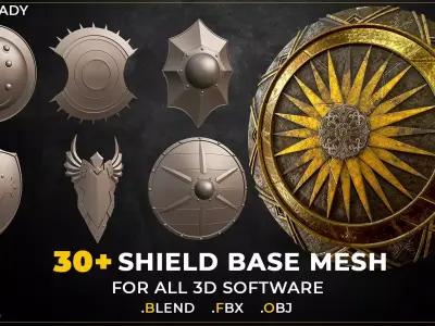 30 Shield Base Mesh Vol-01 Game Ready Low-poly 3D model