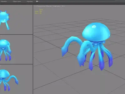 Cartoon blue jellyfish monster Low-poly 3D model