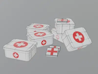 Barrel Crate Medicine pack Gas cylinders for game and visual use Low-poly 3D model