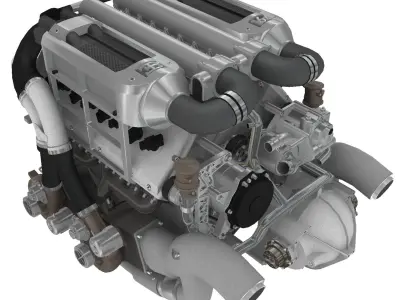 Bugatti Veyron W16 engine Low-poly 3D model