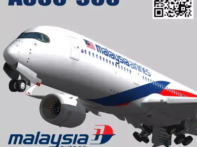 Airbus A350-900 XWB Malaysia Airlines livery 9M-MAB Low-poly 3D model